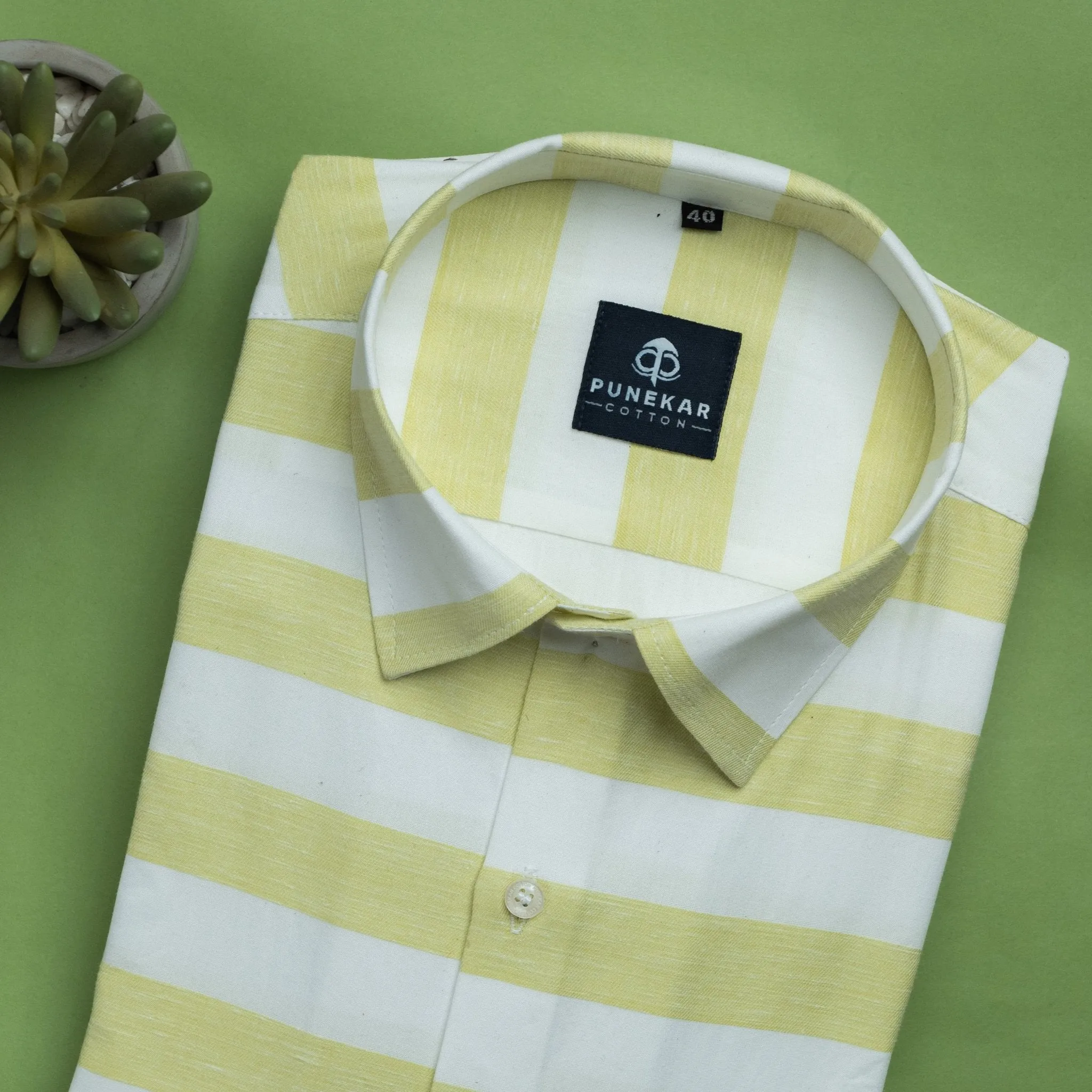 Pista Green Color Cotton Stripe Shirt For Men