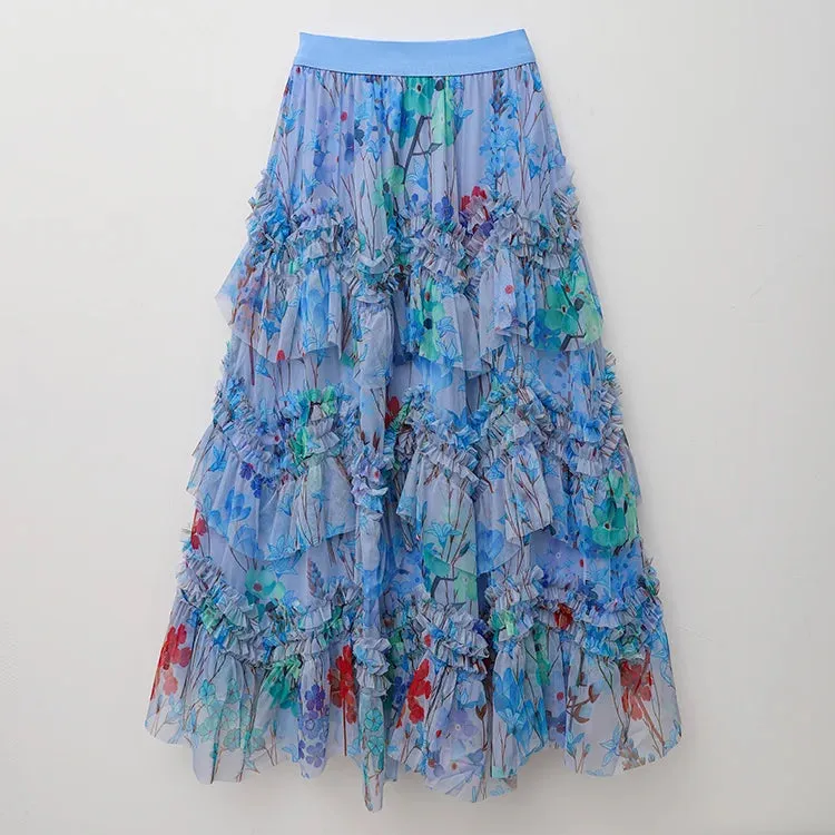 Pre Order:  Floral Ruffled Loose A-Line Skirt