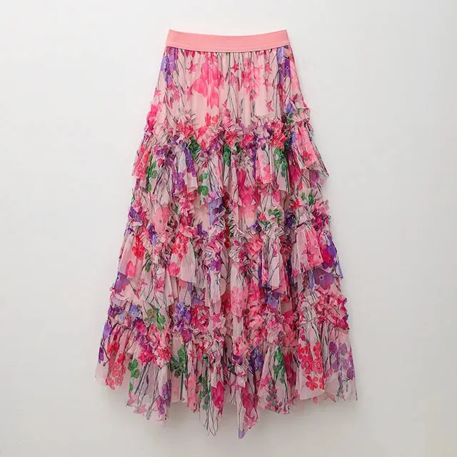 Pre Order:  Floral Ruffled Loose A-Line Skirt