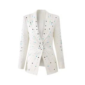 Pre Order: Studded Constellation White Slim Fit Coat