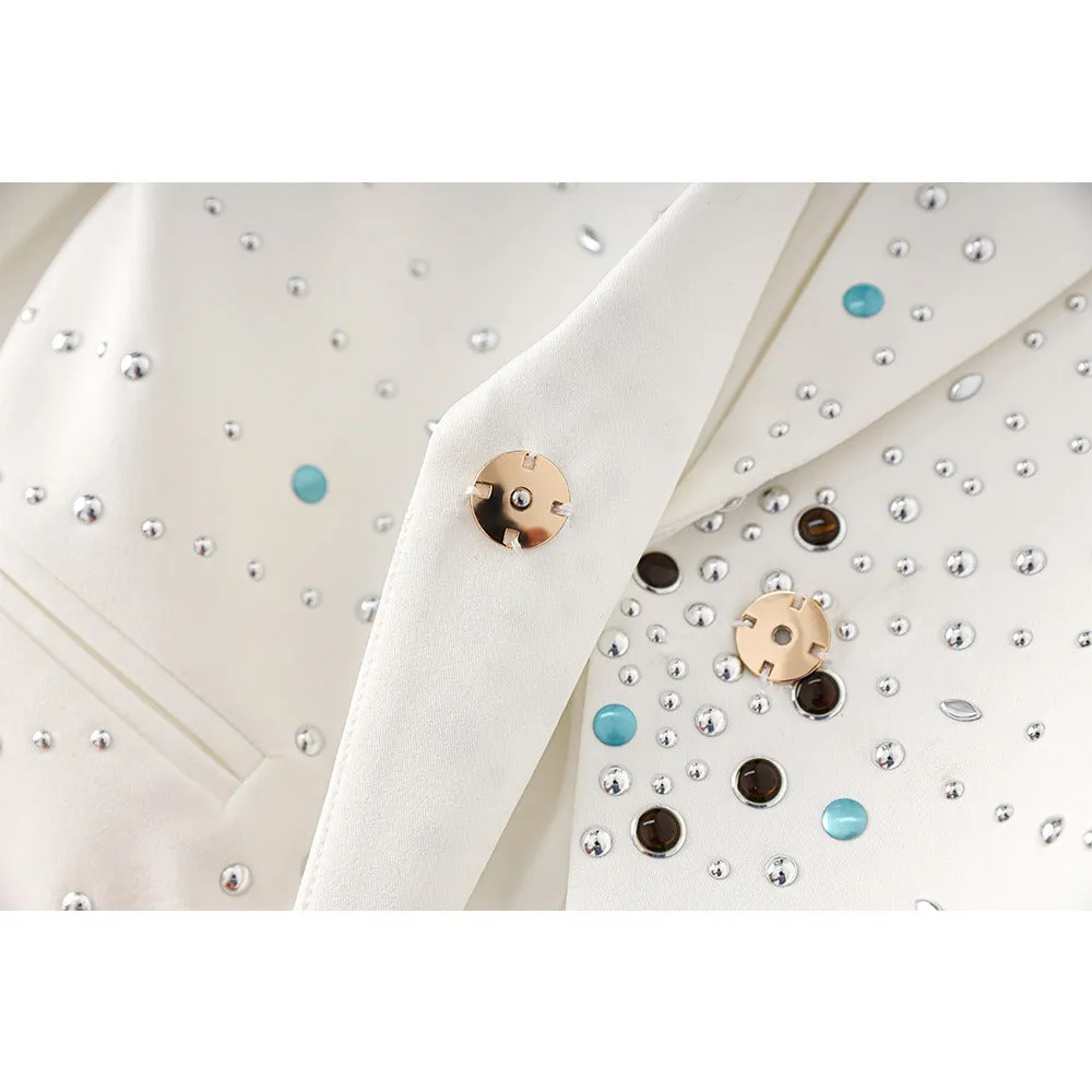 Pre Order: Studded Constellation White Slim Fit Coat