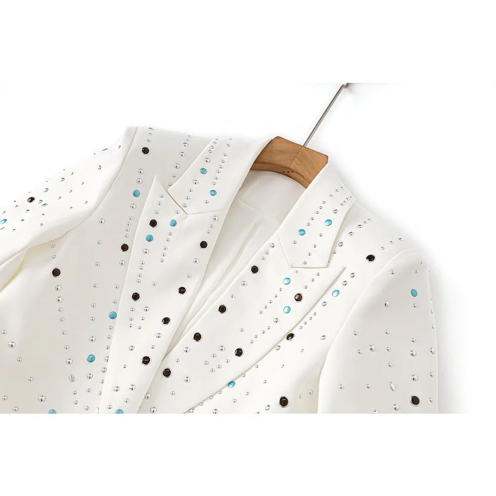 Pre Order: Studded Constellation White Slim Fit Coat