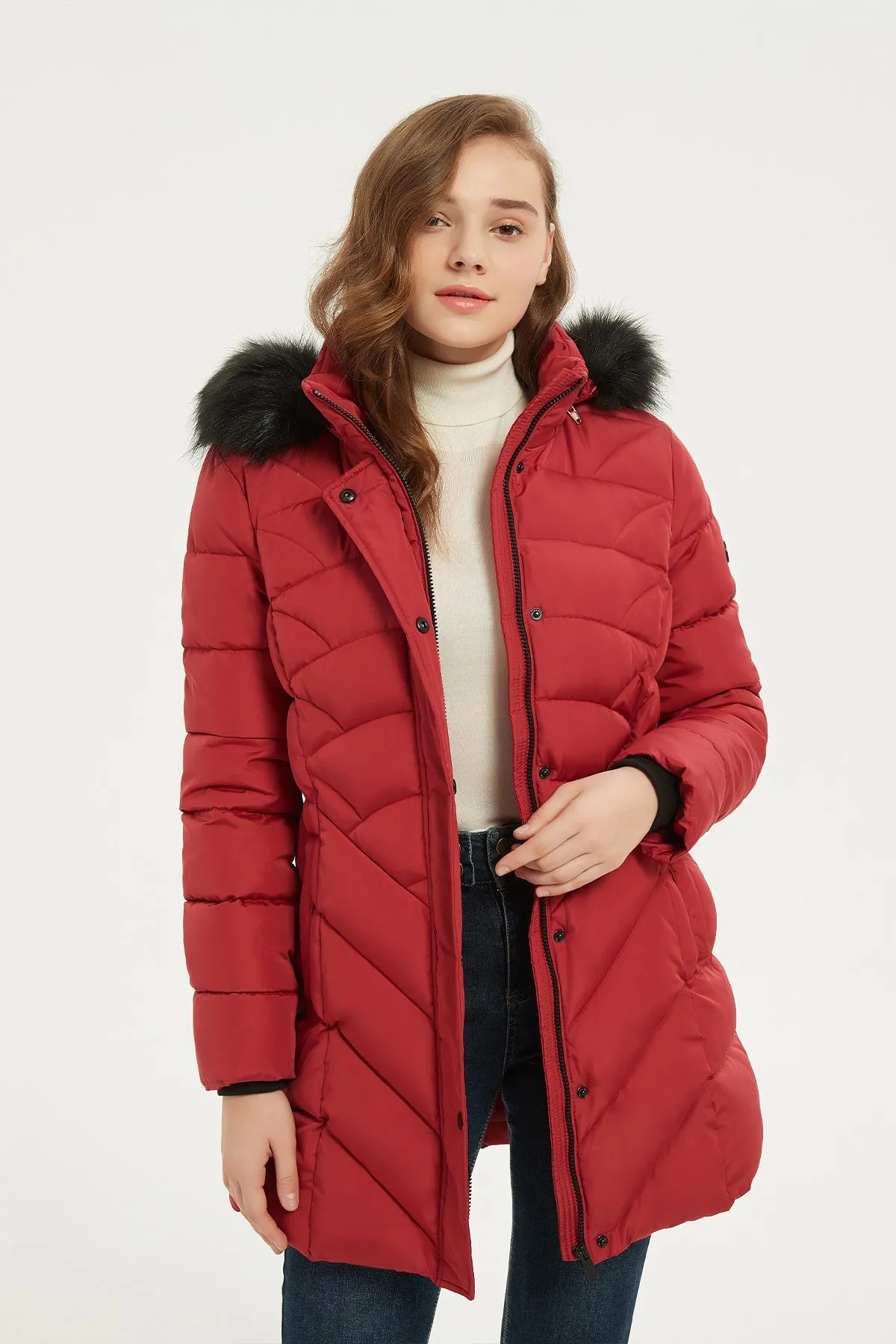 Quilted Puffer Coat & Jacket with faux fur hood