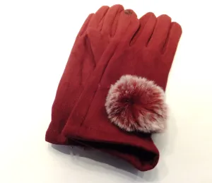 Red Faux Suede Ladies Winter Gloves