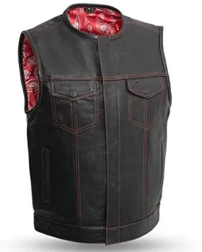 RED FIM636RED PAISLEY SOA Men's Leather Vest Anarchy Motorcycle Biker Club Concealed Carry Outlaws