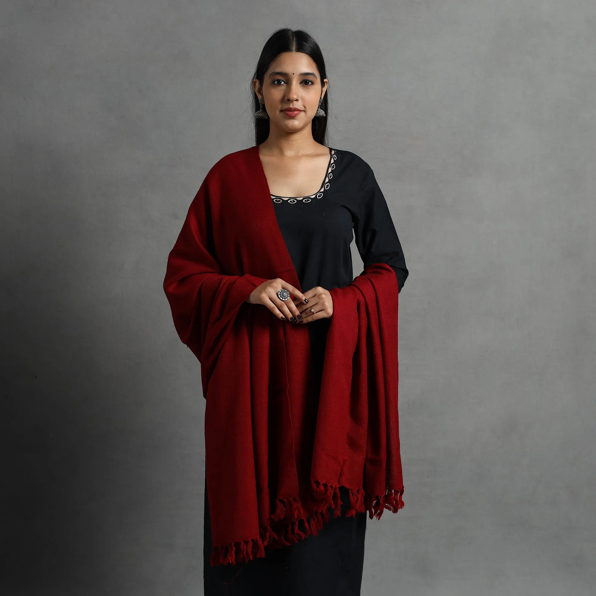 Red - Kumaun Handwoven Pure Merino Wool Shawl for Women 60