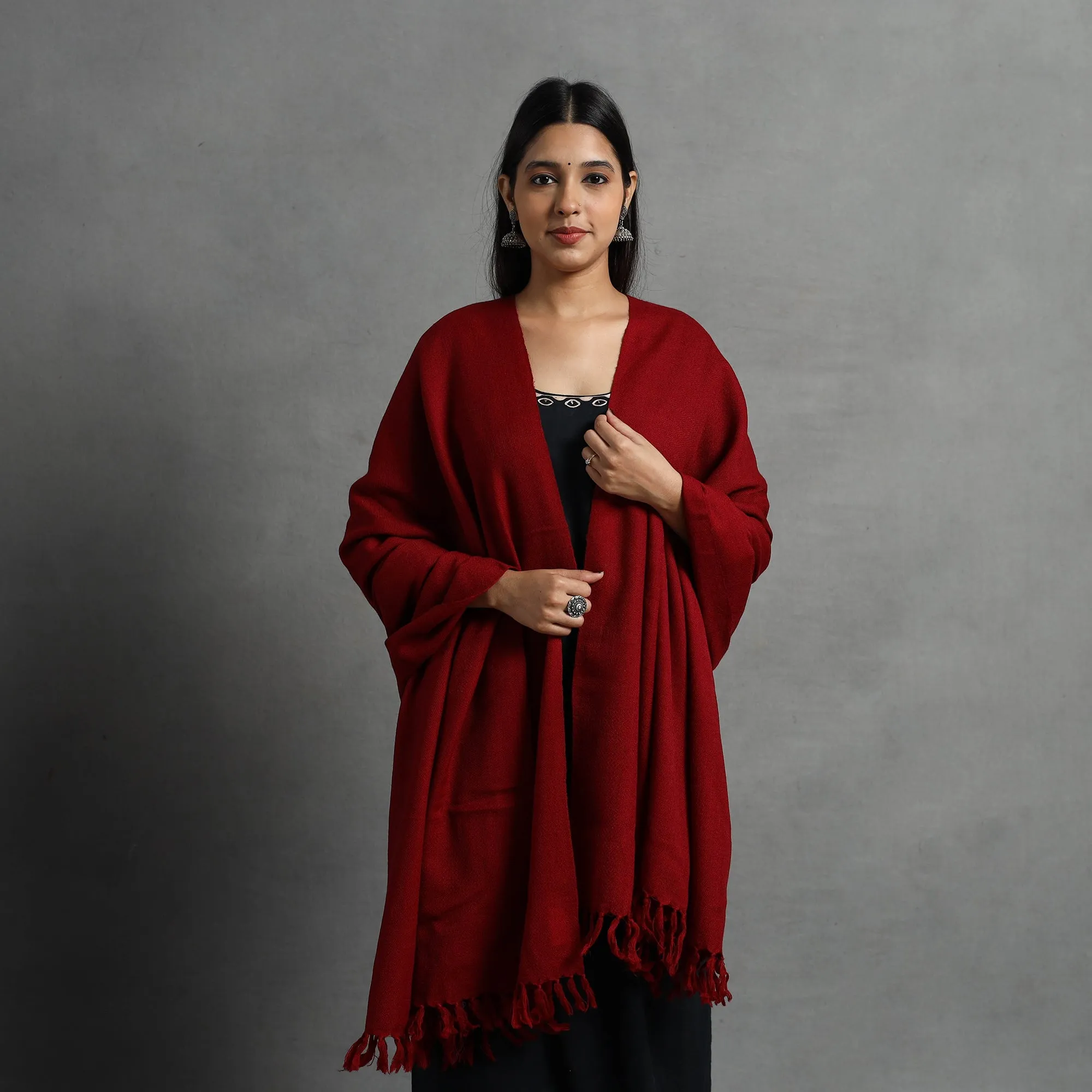 Red - Kumaun Handwoven Pure Merino Wool Shawl for Women 60