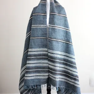 Rustic Charm - Multipurpose Handspun & Handwoven Ethnic Woolen Shawl/Wrap cum Blanket/Throw | Blue, 38x92"