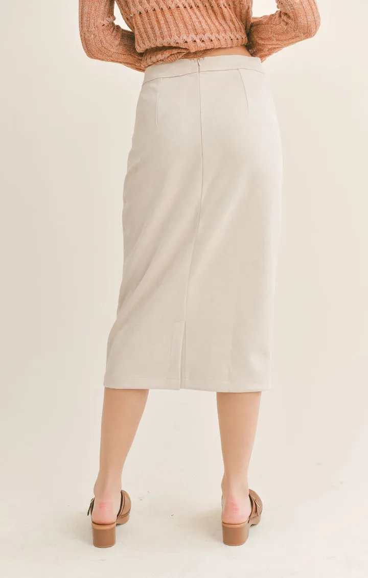 Sage the Label The Gallery Suede Midi Skirt in Tan