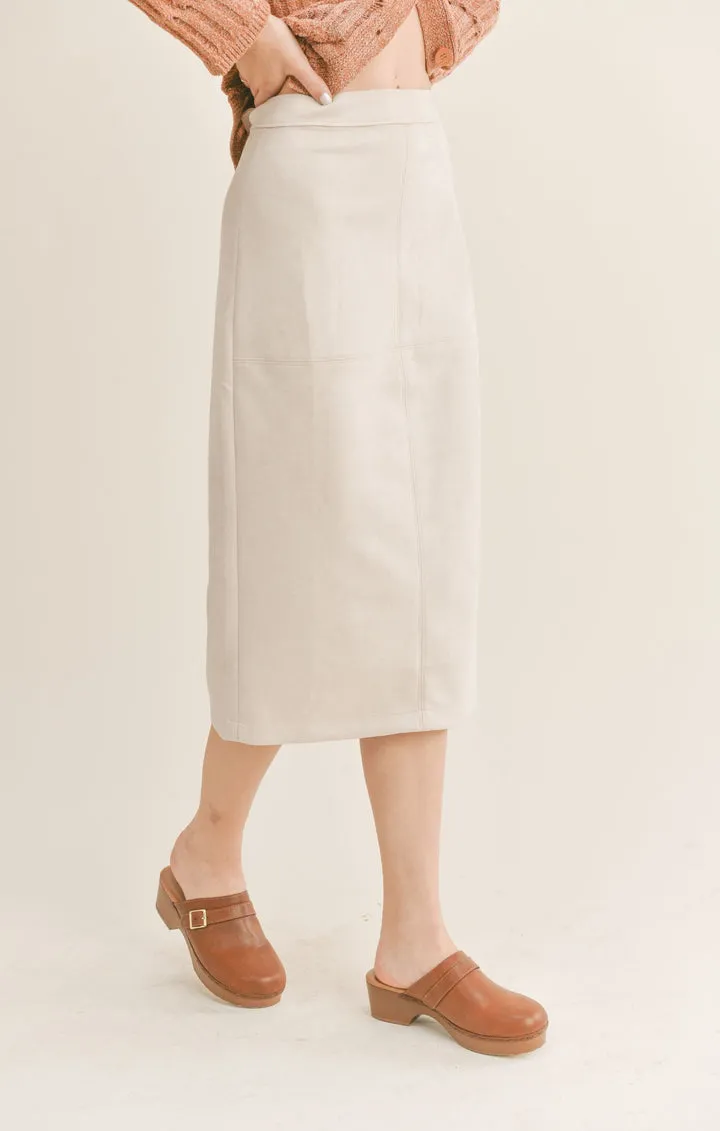 Sage the Label The Gallery Suede Midi Skirt in Tan