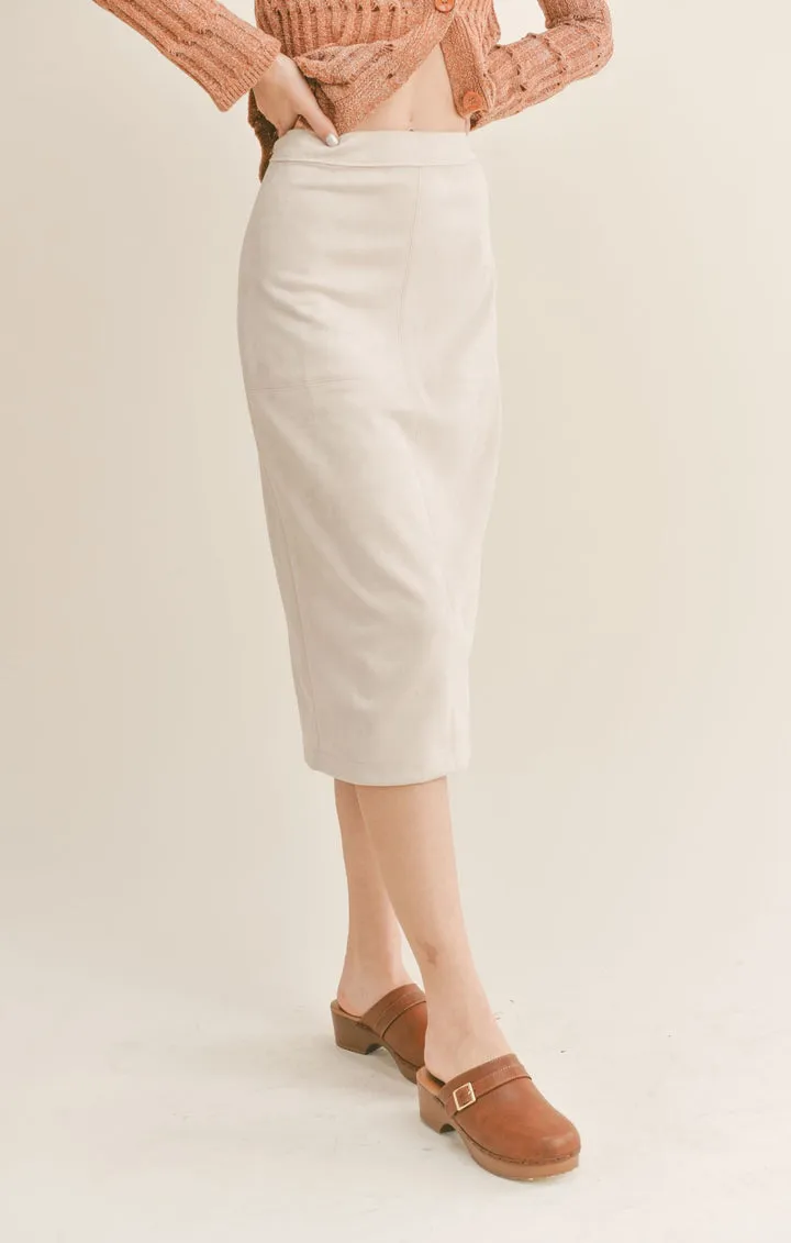 Sage the Label The Gallery Suede Midi Skirt in Tan