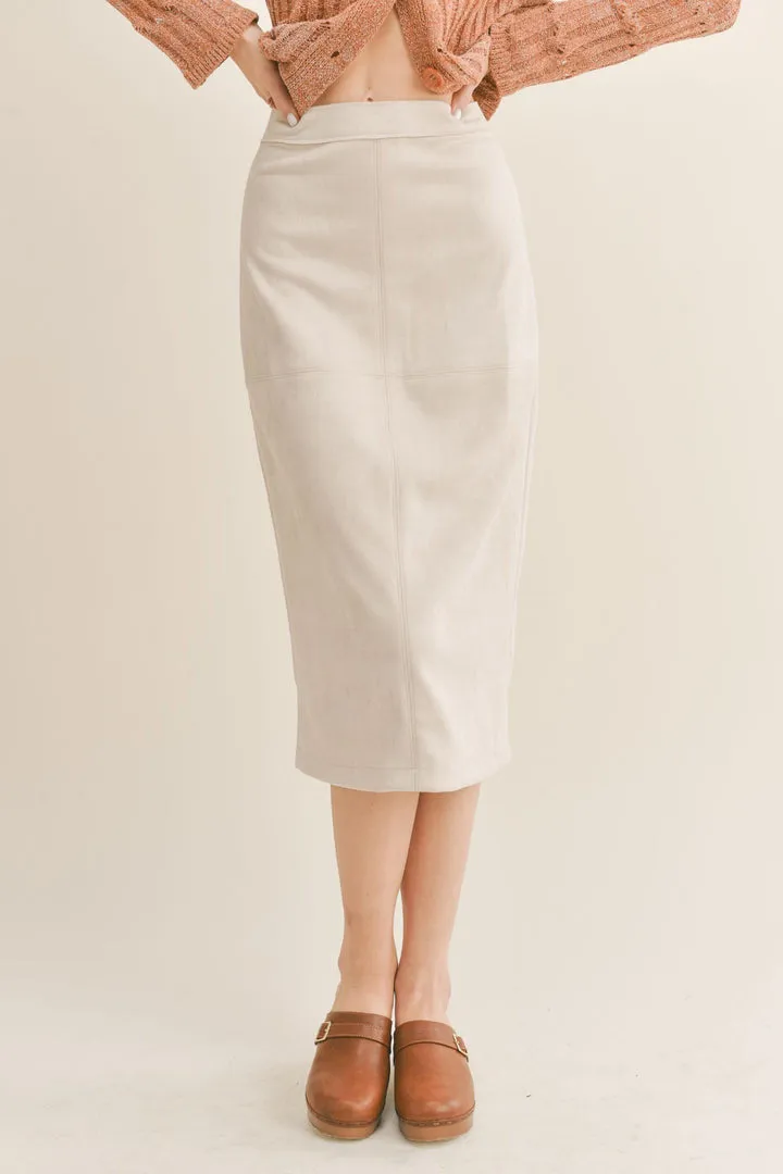 Sage the Label The Gallery Suede Midi Skirt in Tan