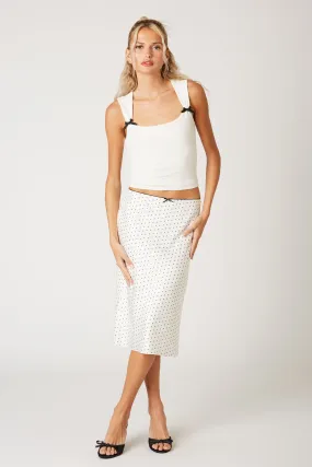 Satin Polkadot Midi Skirt