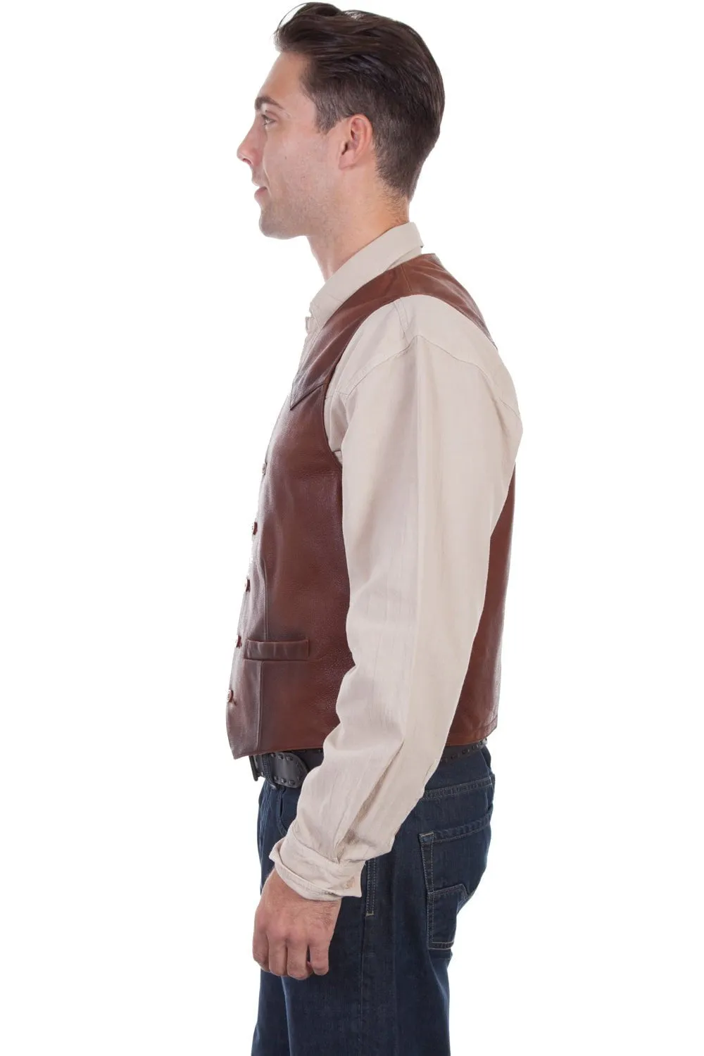 Scully Mens Classic Yokes Brown Leather Leather Vest