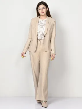 Shimmer Striped Formal Coat - Beige