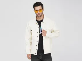 SLAY. Men's Off-White Vintage Button-Down Denim Biker Jacket