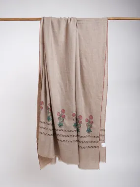 Sozni Palla Buti Hand Embroidered Pashmina Shawl Natural