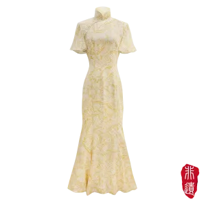 SPARKLE BY KAREN CHAN x  HK Heritage Museum【JUNK PARTY】Masterpiece Collection 100% Silk Cheongsam Wedding Gown  (Butterfly Sleeve / Regular Fit) (帆船) (嫁囍金紅)