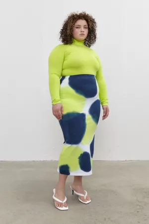 Stam Pencil Skirt Navy/Lime green