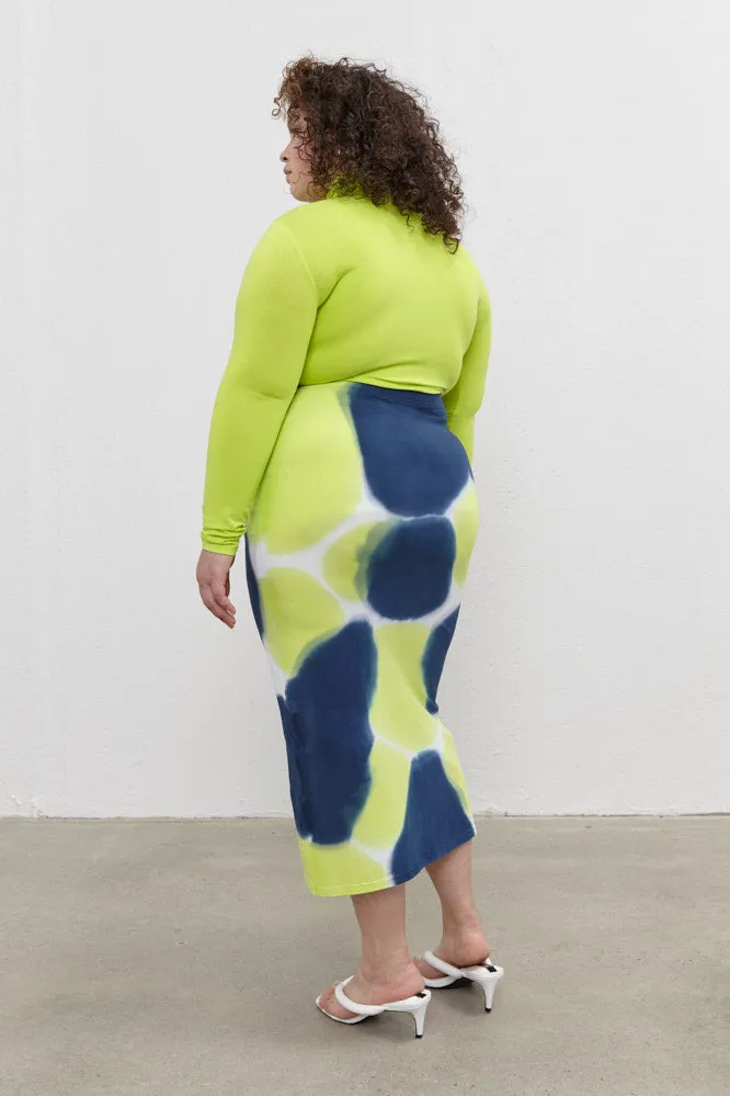 Stam Pencil Skirt Navy/Lime green