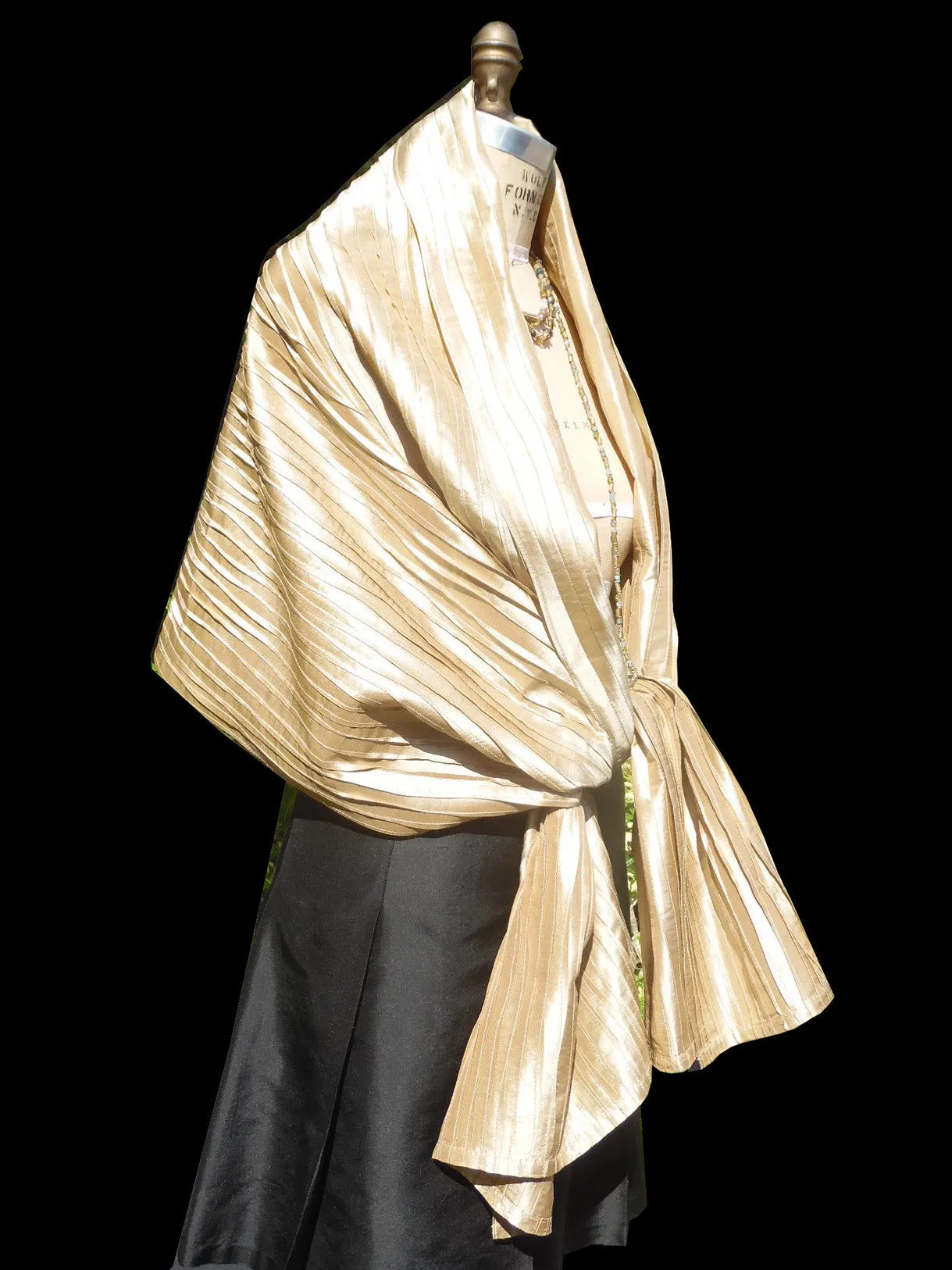 Thai Silk Pintuck Pleated Shawl Champagne