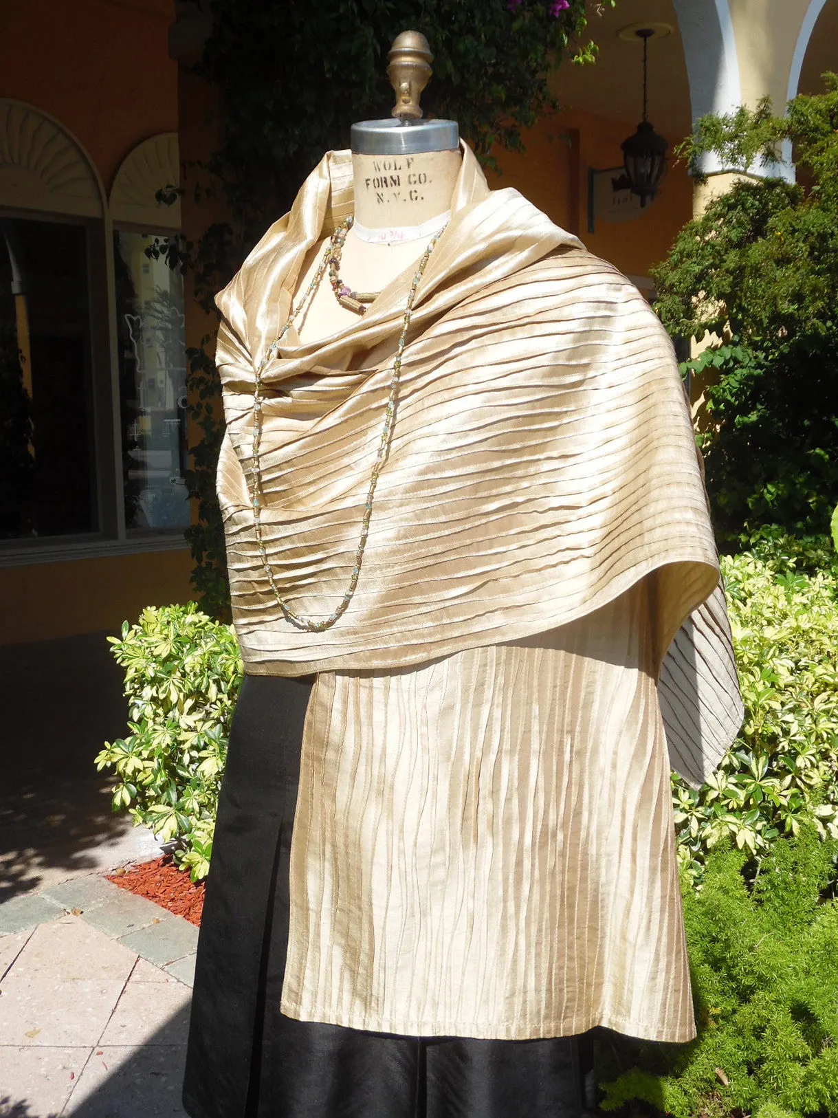 Thai Silk Pintuck Pleated Shawl Champagne