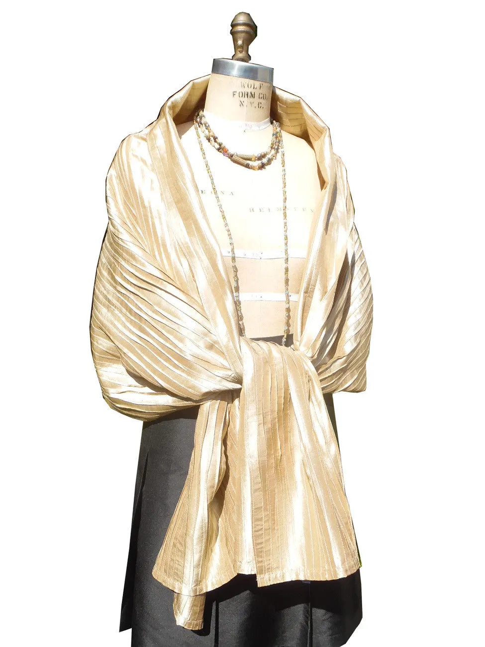 Thai Silk Pintuck Pleated Shawl Champagne