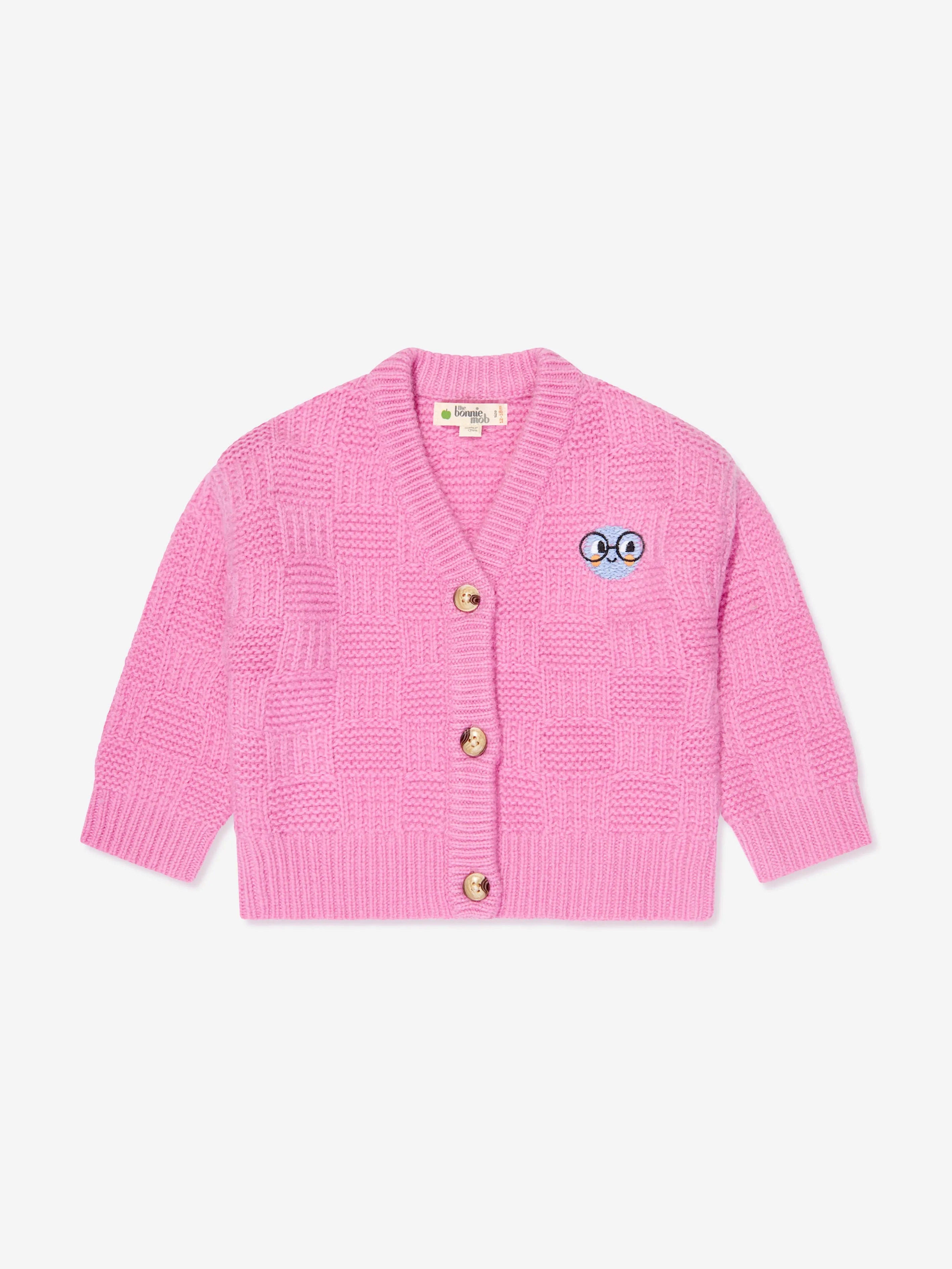 The Bonnie Mob Girls Wool Knit Cardigan in Pink