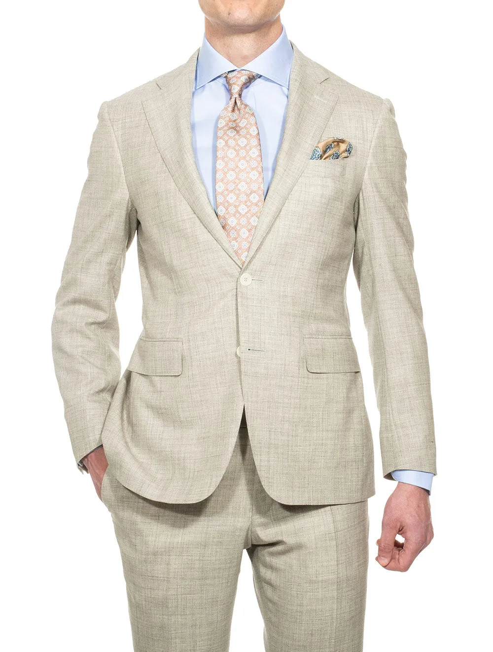 Unlined Wool Silk Linen Suit Beige