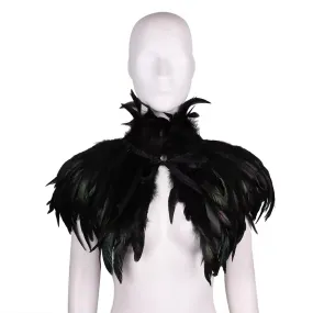 Victorian Cosplay Goth Feather Cape Shawl - Black (Style 11)