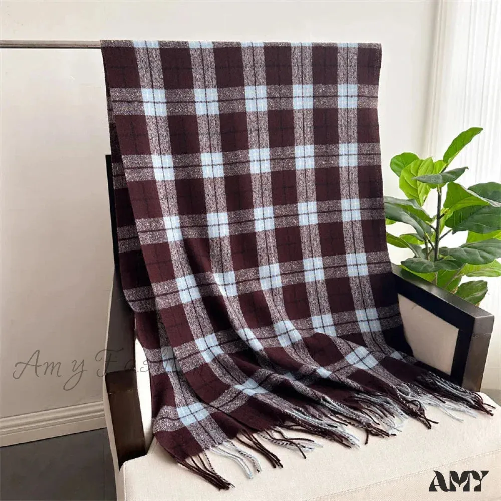 Winter Warm Cashmere-Like Plaid Blanket Wrap Scarf for Women