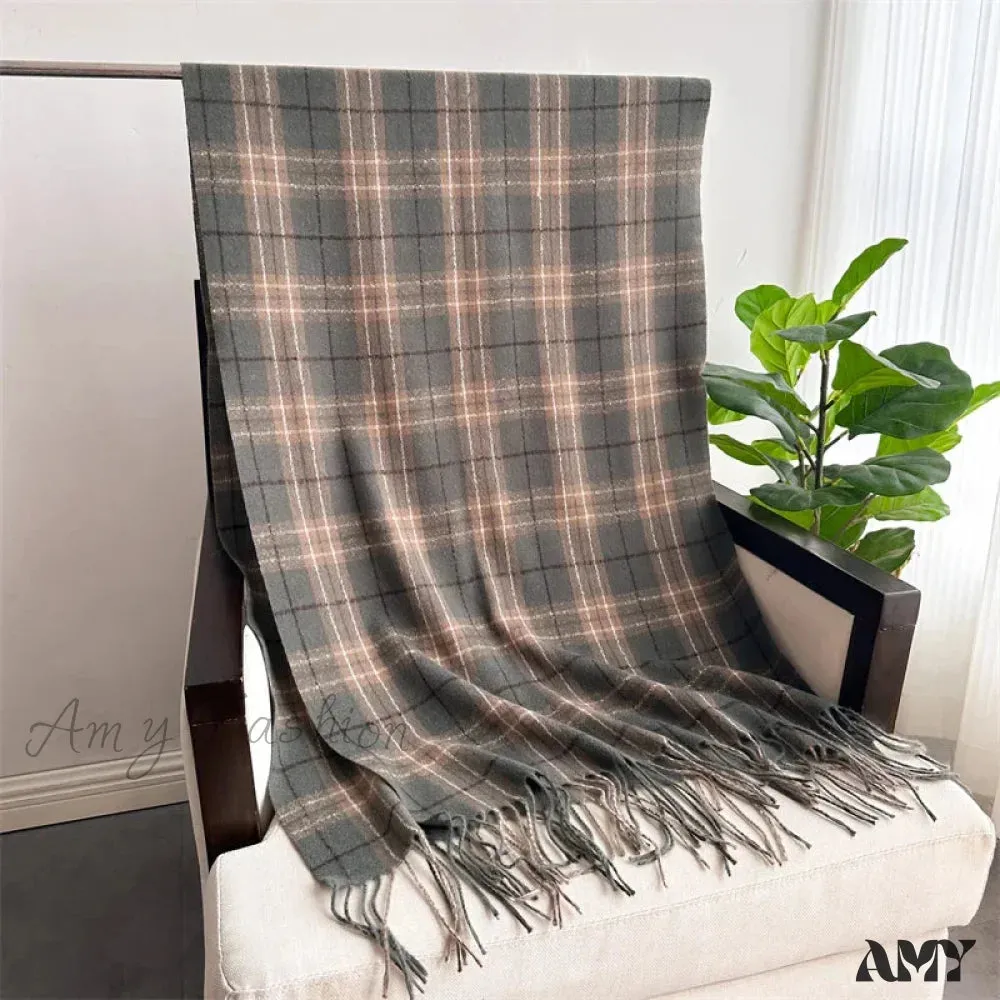 Winter Warm Cashmere-Like Plaid Blanket Wrap Scarf for Women