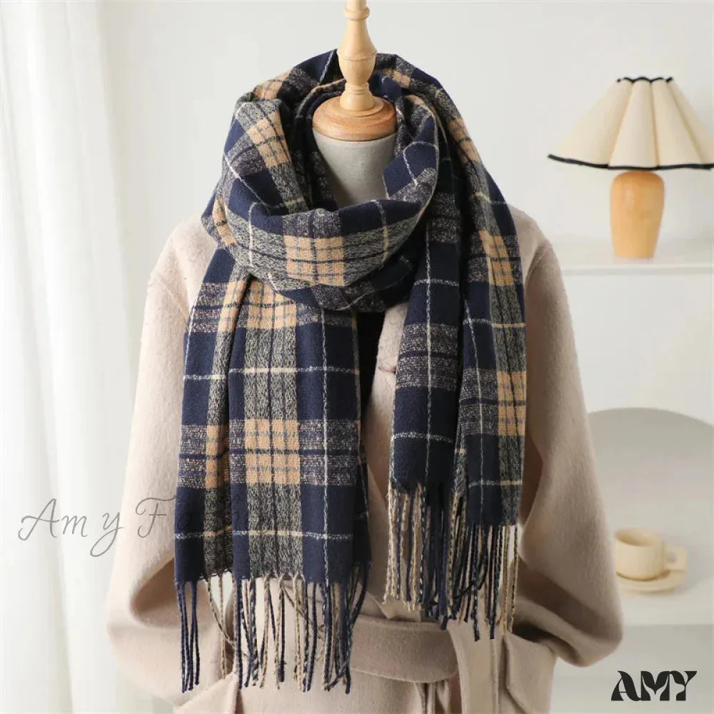 Winter Warm Cashmere-Like Plaid Blanket Wrap Scarf for Women