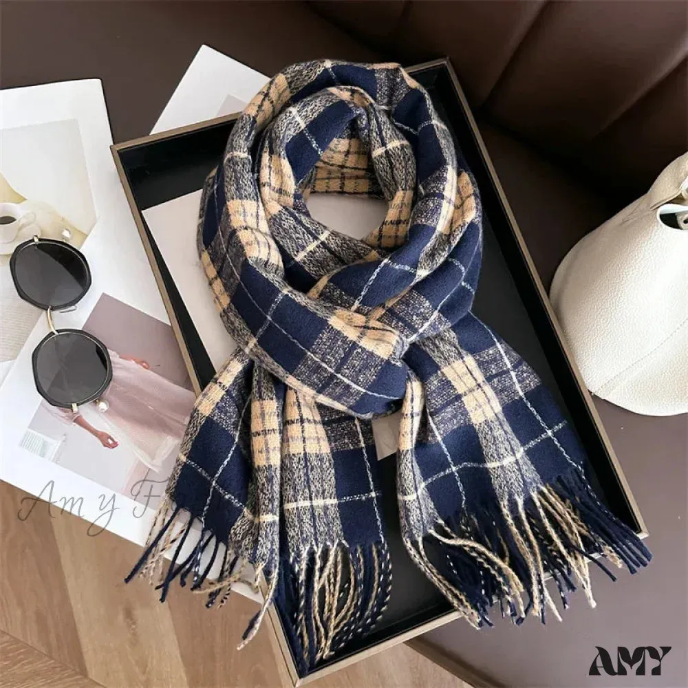 Winter Warm Cashmere-Like Plaid Blanket Wrap Scarf for Women