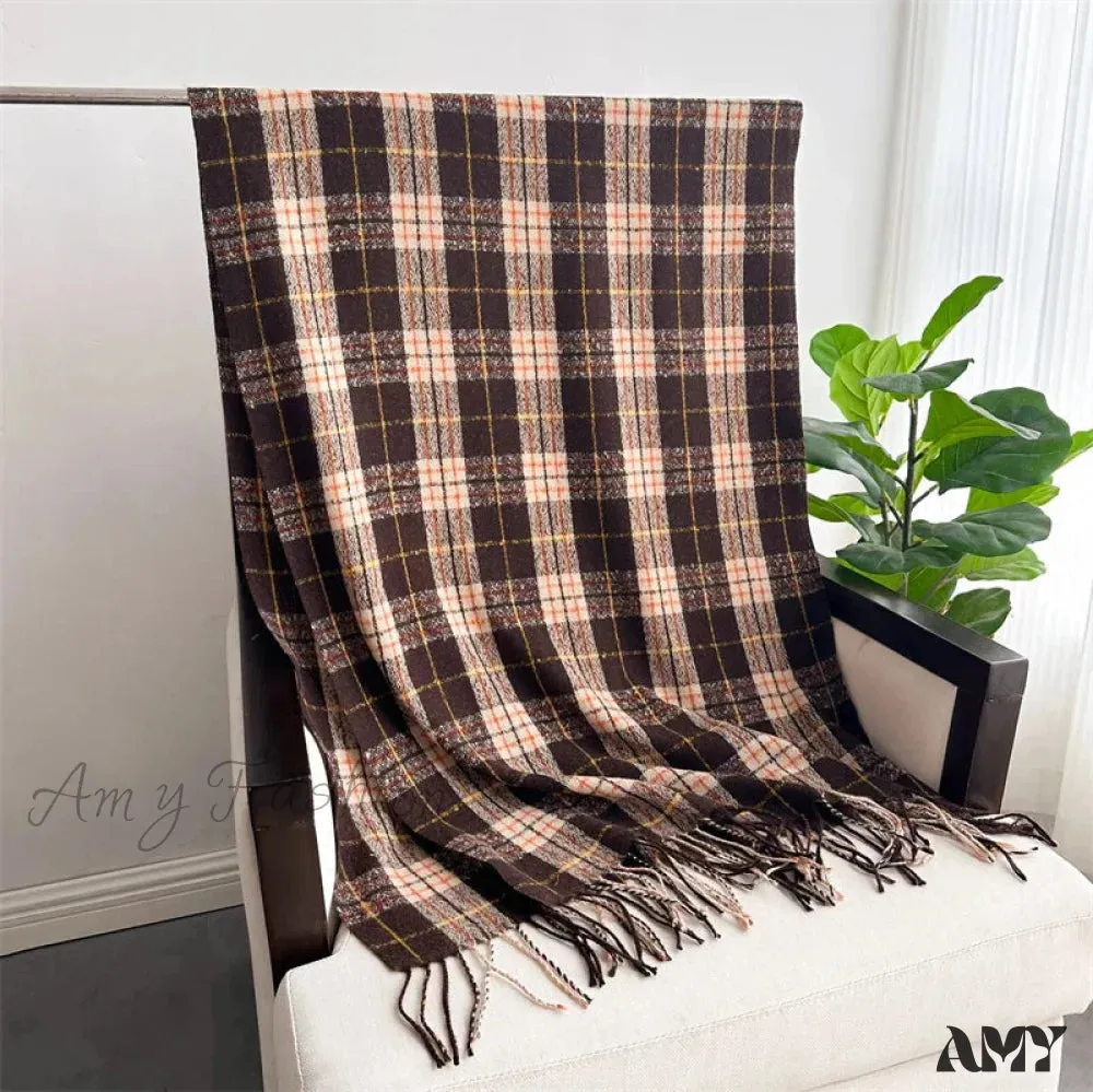 Winter Warm Cashmere-Like Plaid Blanket Wrap Scarf for Women