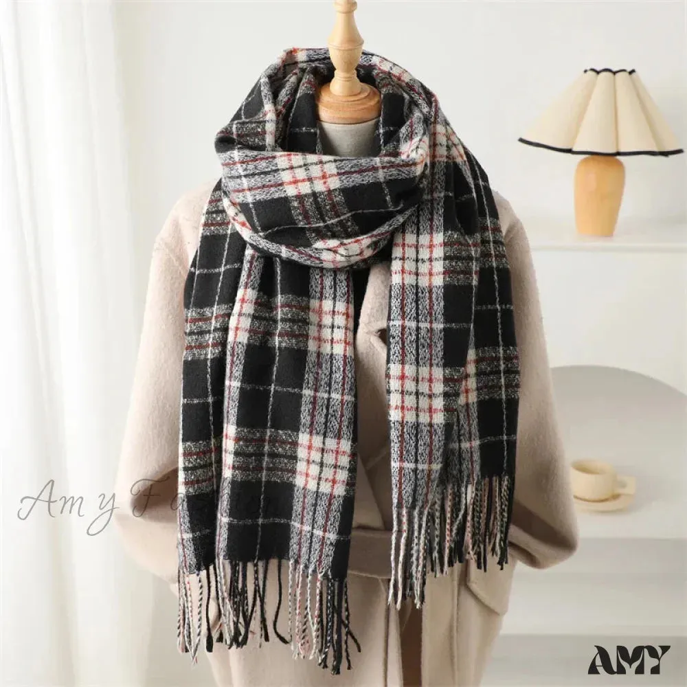 Winter Warm Cashmere-Like Plaid Blanket Wrap Scarf for Women