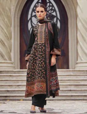 Women Black Unstitched Pure Pashmina Woven Winter Suit Dress Material