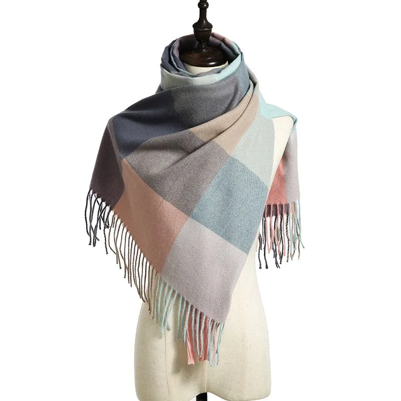 Women's Fall Winter Scarf Classic Tassel Plaid Scarf