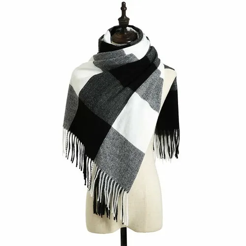 Women's Fall Winter Scarf Classic Tassel Plaid Scarf