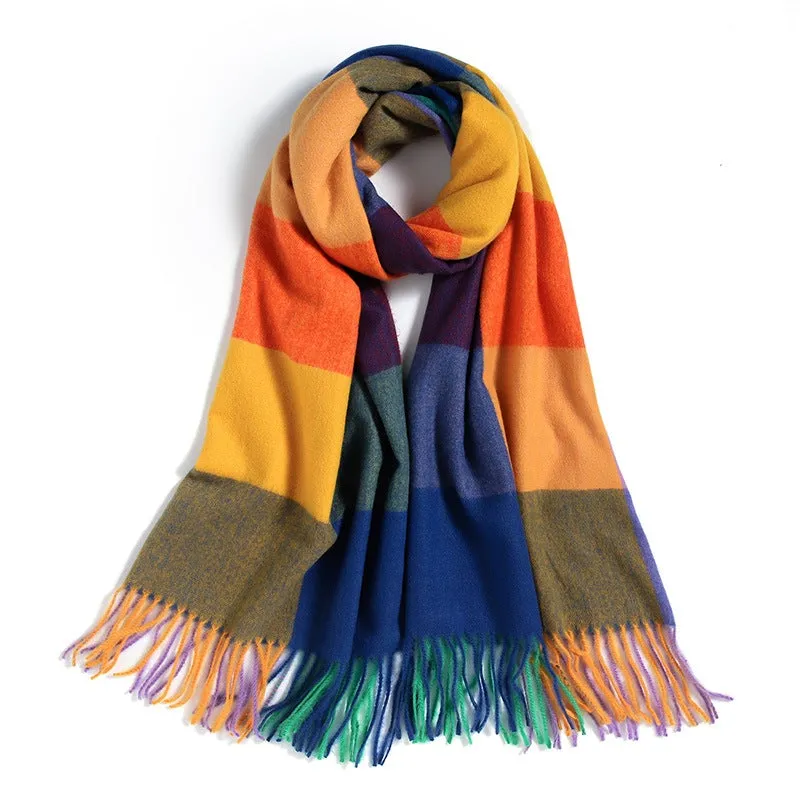 Women's Fall Winter Scarf Classic Tassel Plaid Scarf