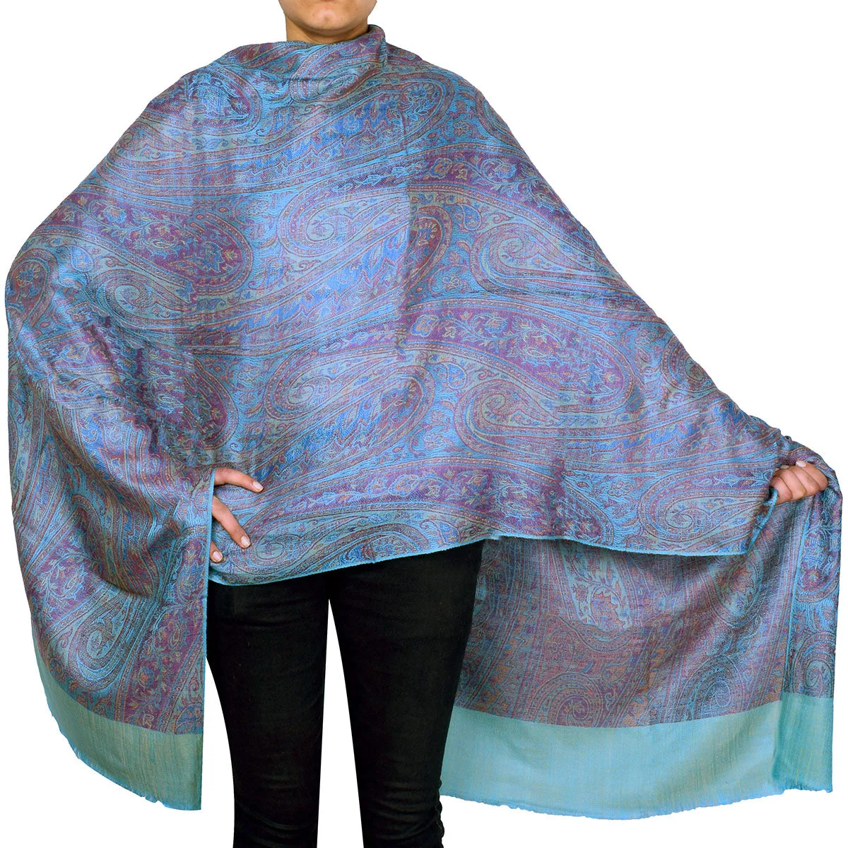 Women's Wool Shawl Paisley Indian Scarves Wraps (80 x 40 inches)