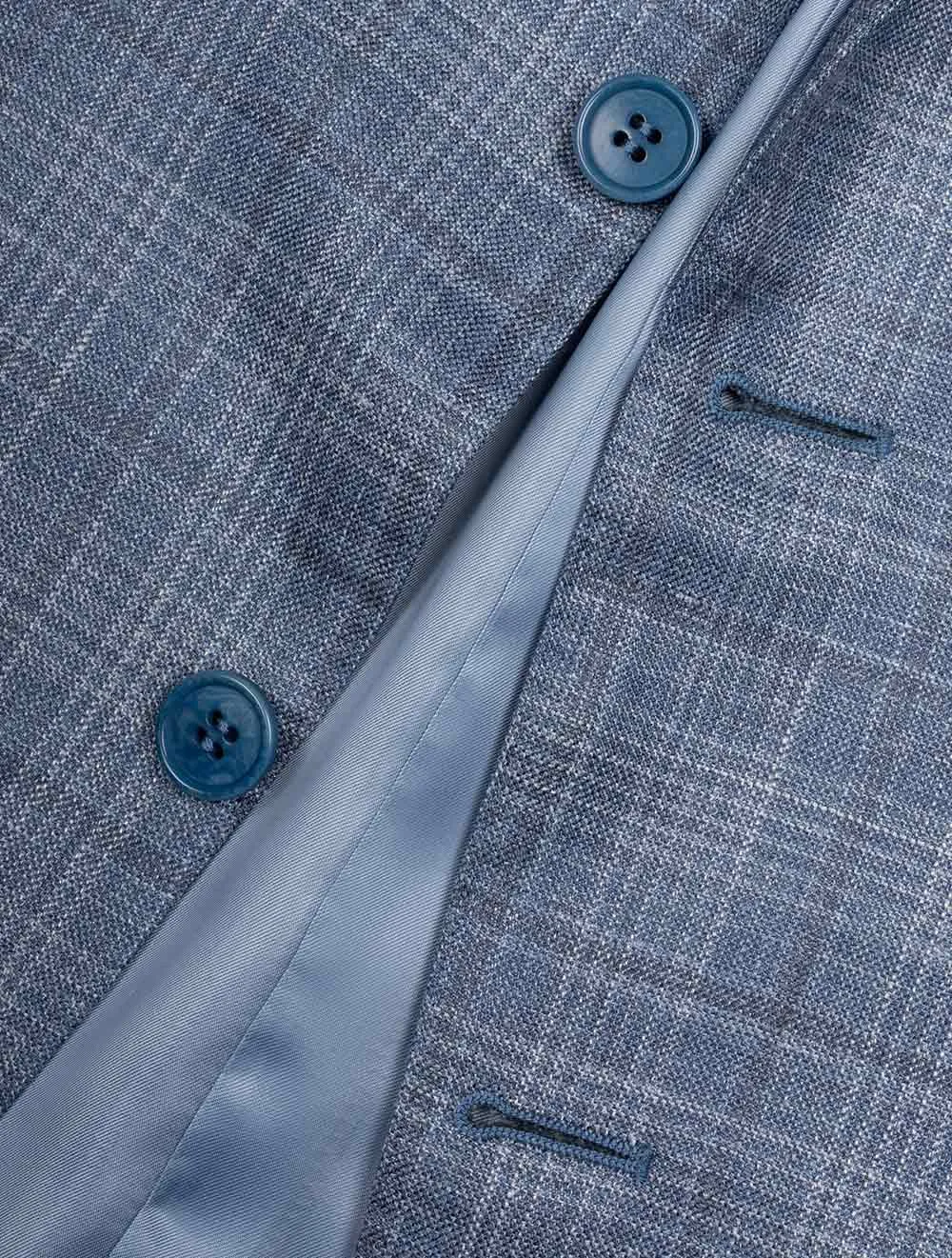 Wool Silk And Linen Check Jacket Clear Blue