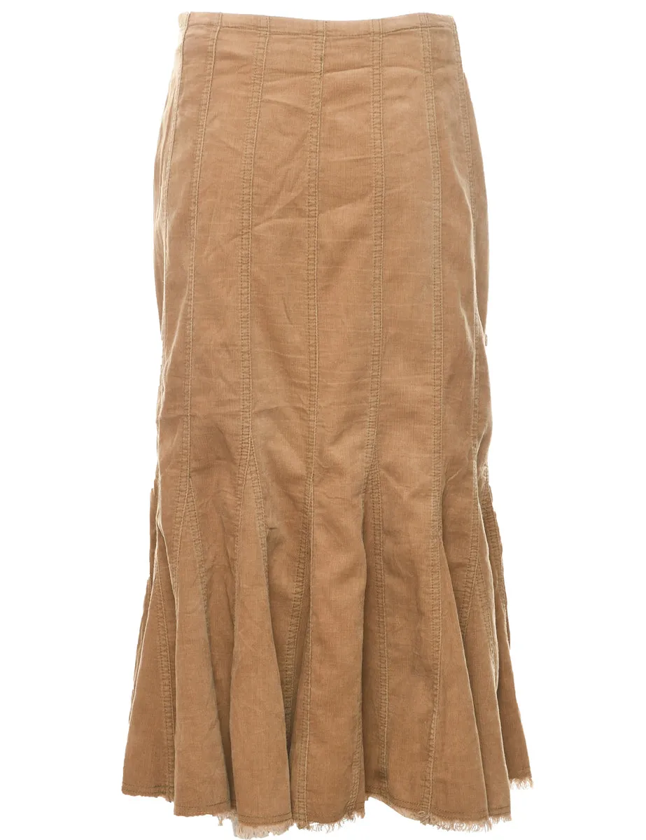 Y2K Corduroy Brown Midi Skirt - L