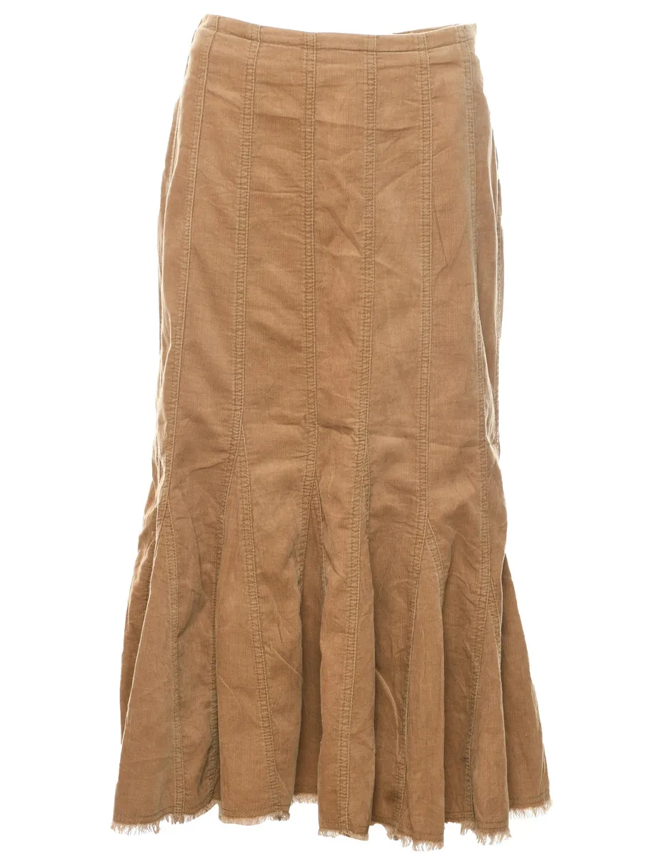 Y2K Corduroy Brown Midi Skirt - L